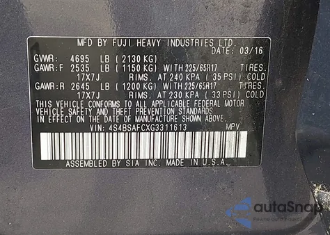 2016 Subaru Outback 2.5I Premium z USA, uszkodzony, nr VIN 4S4BSAFCXG3311613